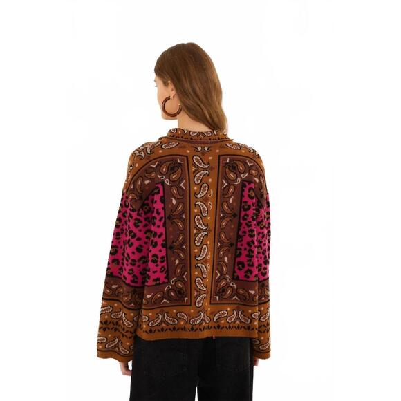 NEW FARM RIO scarf polo knit sweater in brown leopard - Picture 3 of 4